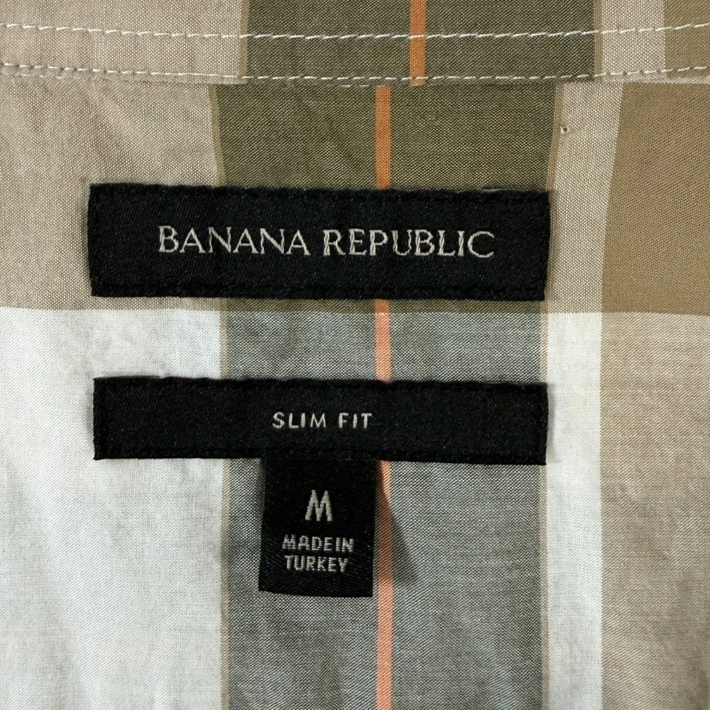 Banana Republic Mens Slim Fit Plaid Button Down‎ Shirt Olive Green M 100% Cotton